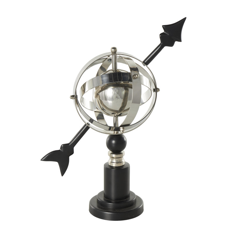 Globe terrestre armillaire en acier inoxydable Cole et gris avec base ronde noire