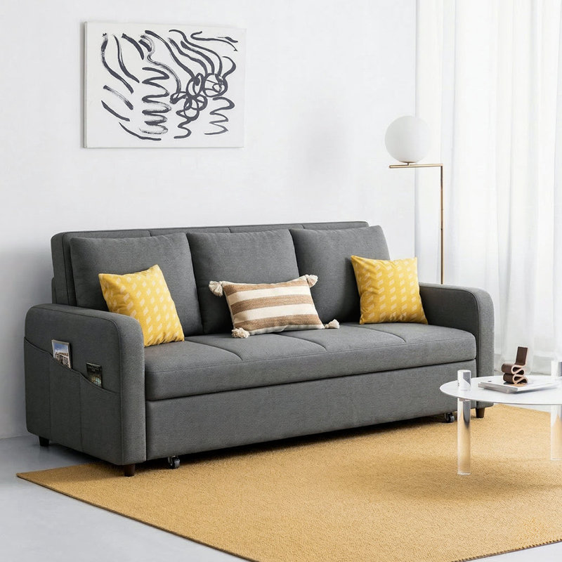 Gabriel Sofa Bed, Linen (With One Drawer), 170cm, Light Grey