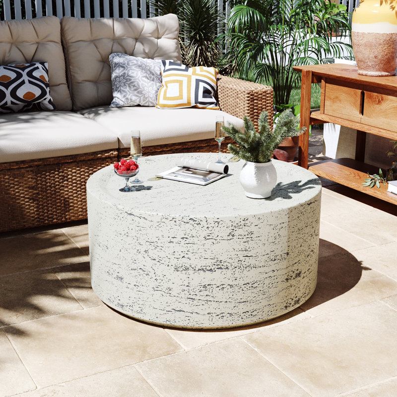 28'' Magnesium Oxide Patio Coffee Table,Waterproof, For Living Room, Outdoor, Round,Beige, Off-White