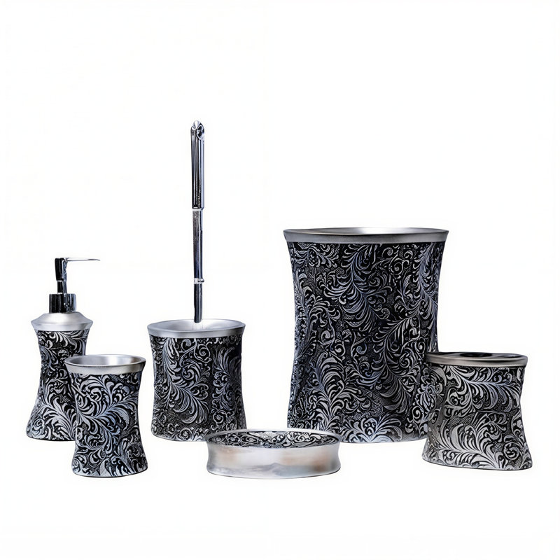 Ensemble d'accessoires de salle de bain 6 pièces Classic Bronze avec distributeur de savon, gobelet et corbeille à papier