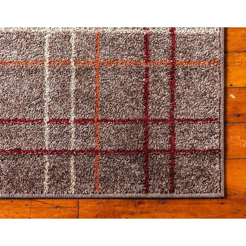 Tapis à carreaux bourgogne / ivoire / terre cuite Wiliams, Rectangle 2 pi x 3 pi