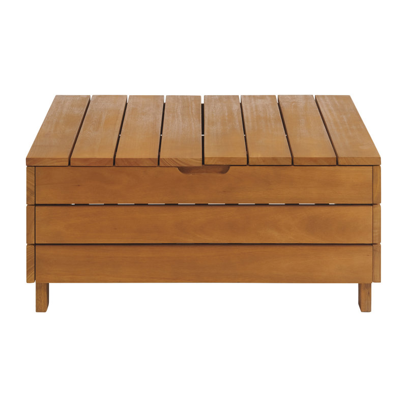 Nichael Barton 31.9" Wide Outdoor Eucalyptus Square Wood Coffee Table with Lift Top Storage Compartment