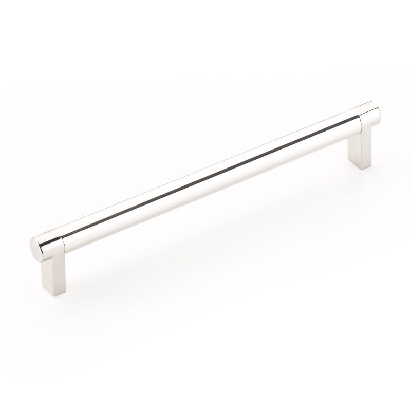 Emtek Select Cabinet Pull w/ Rectangular Stem & Smooth Bar, Polished Nickel, 8" Center to Center