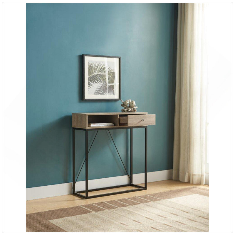 Console avec tiroir et casier ouvert - brun et noir