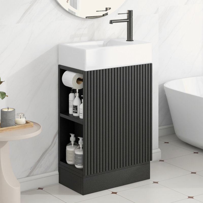 Meuble-lavabo 18,6 po avec lavabo, meuble-lavabo avec tablette à deux niveaux, orienté vers la gauche ou vers la droite