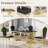 U-Shape Pedestal Dining Set, Faux Marble Tabletop and Petal-Shaped  PU Upholstered Chairs-1065552982-1065552987-1065552985