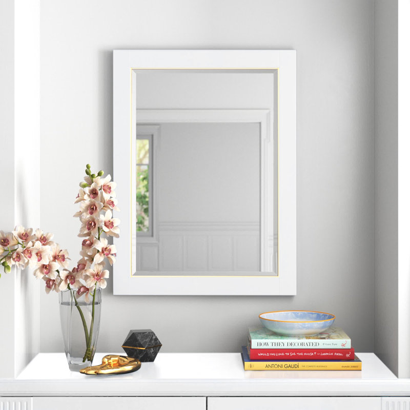 Miroir de salle de bain Donahue, Blanc / or, H 32 po x l 24 po