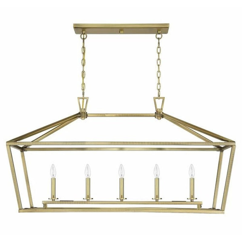 Luminaire suspendu linéaire à 5 lumières pour îlot de cuisine Hastings, Nickel poli, H 26,5 po x l 54 po x P 18 po