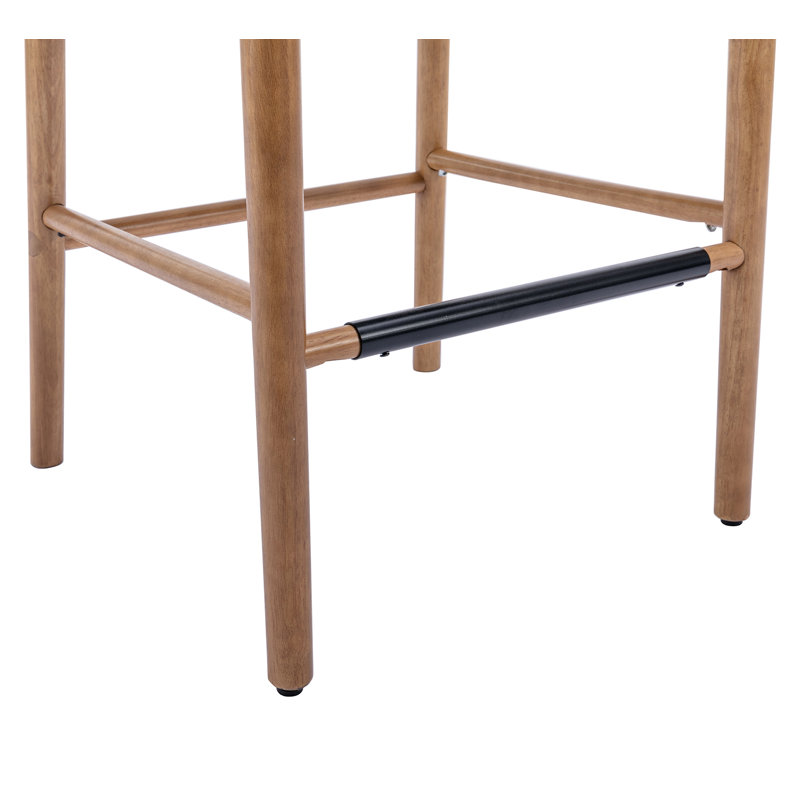 Beige 30-Inch Wood Bar Stools with Rattan Backrest, Set of 2