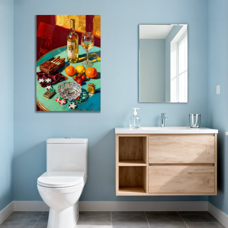 Mode nature morte avec vin et fruits, H 12 po x l 18 po