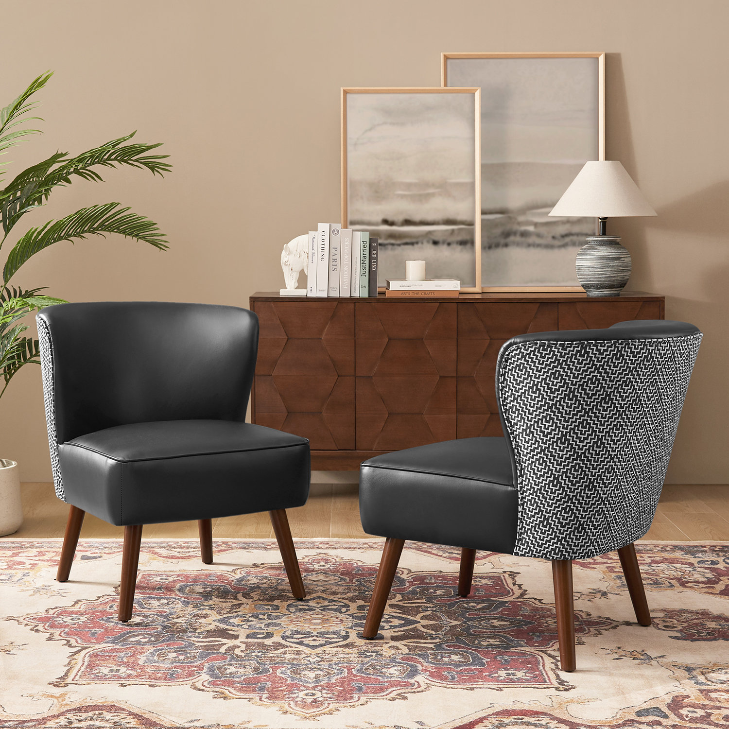 Elidge Faux Leather Wing Back Sidechair with Solid Wood Legs (Set of 2)