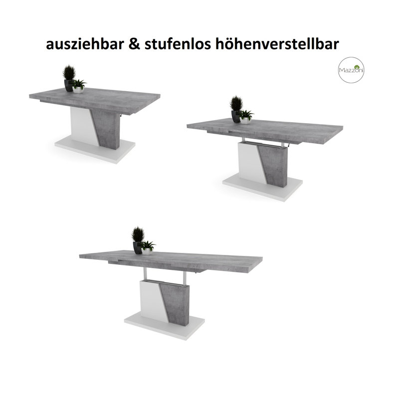 Noires Lift Top Pedestal Coffee Table, Concrete/White Matt