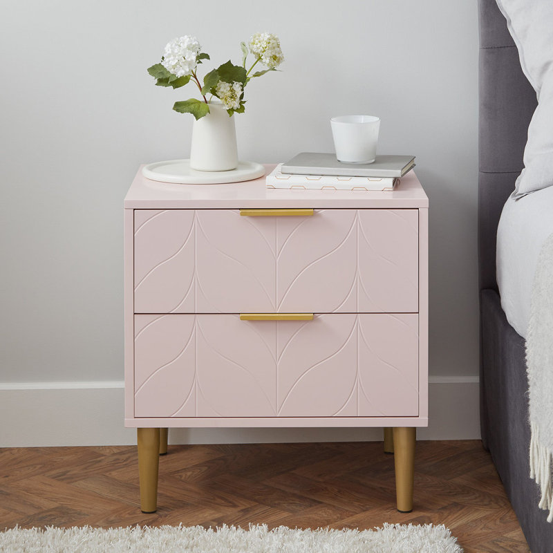 Adams 50cm W Manufactured Wood Bedside Table, Individual, Pale Pink