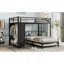 Lit superposé double au-dessus de simple avec garde-robe intégré, lit superposé en métal avec lit gigogne, bureau pliable, échelles, conception à réduction de bruit, noir-1000447379