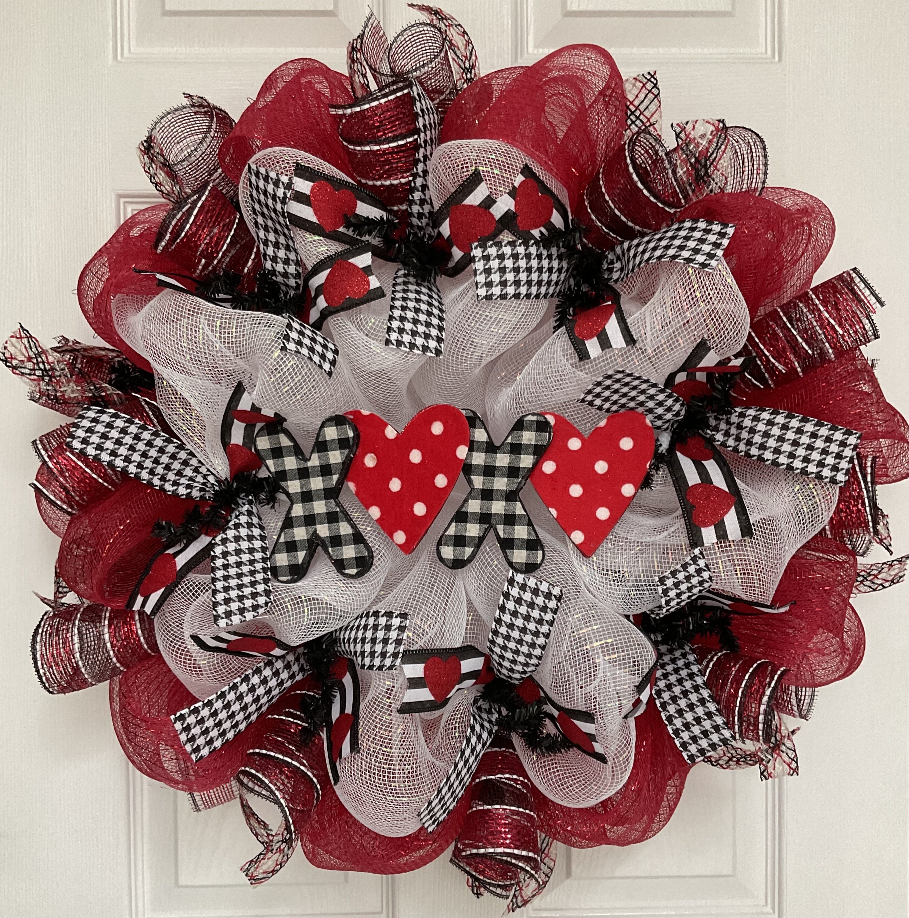 Valentine’s Day Wreath - Metal Heart Wreath - February Home Decor -  Entryway Valentine’s Day Wreath - Red and Black Wreath - Heart Wreath