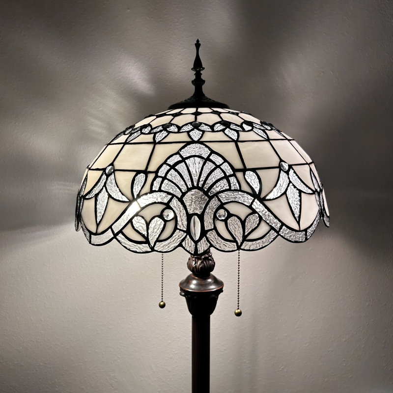 Jeromesville Tiffany Floor Lamp White Stained Glass Baroque Style Lavender Metal Base LED Bulbs 16"W*16'D*64"H