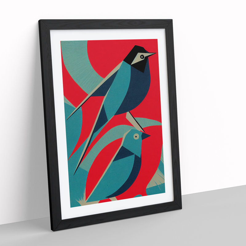 Pair Of Birds No.1 Abstract - Single Picture Frame Print, 64cm H x 46cm W, Black