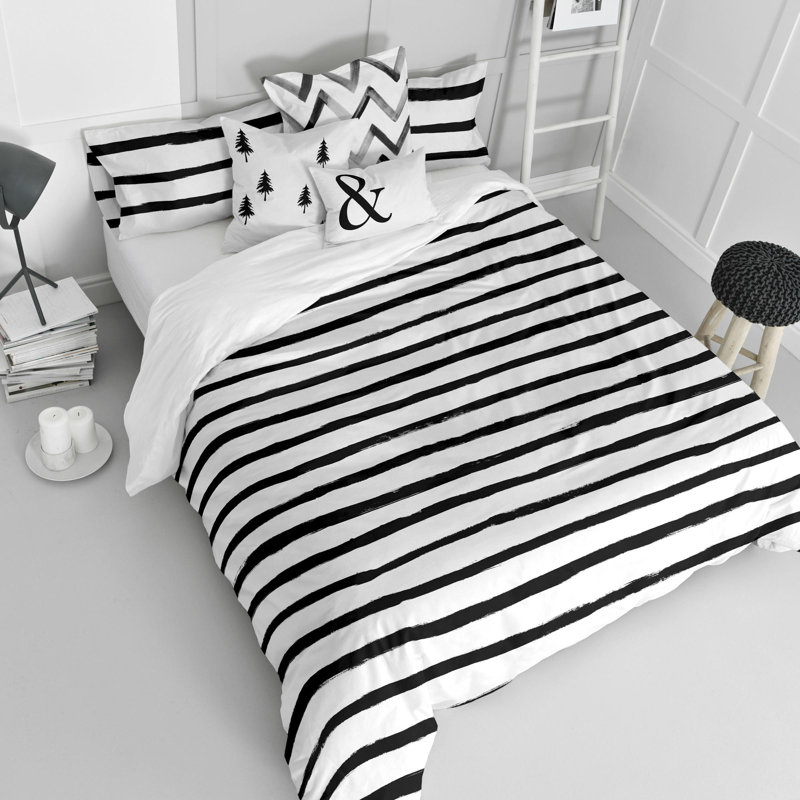 Lamine Cotton Striped Duvet Cover Set with Pillowcases, Kingsize Duvet Cover + 2 Standard Pillowcases