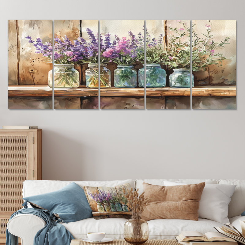 Jacine - lavande, art mural - ensemble d'art mural traditionnel, 5, H 32 po x l 80 po