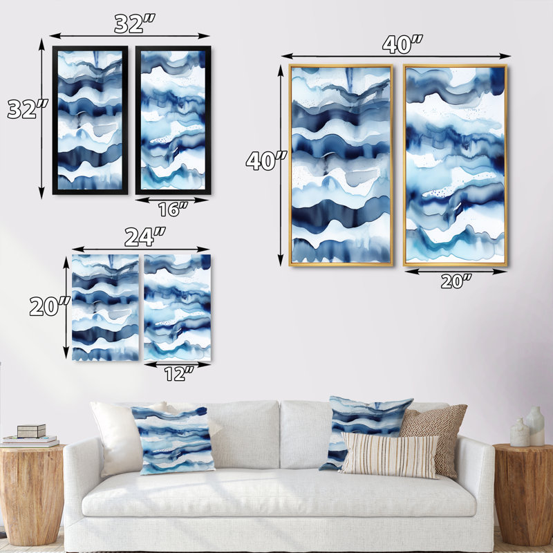 «Abstract Classic Blue Waves», 2 pièces sur toile, H 40 po x l 40 po, Toile tendue