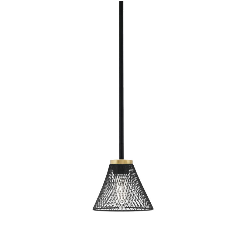 Mini-luminaire suspendu 1 lumière Amarmula, noir mat et laiton vieilli, abat-jour en métal cône noir mat 7 po