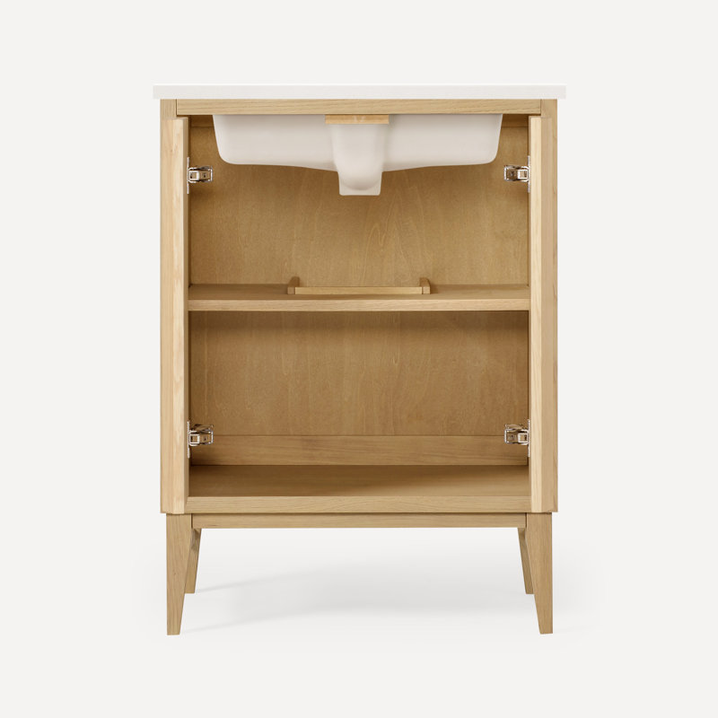 Meuble-lavabo 24 po avec comptoir en pierre de quartz Sinca, Monotrou, Zeus extrême blanc, Chêne blanc