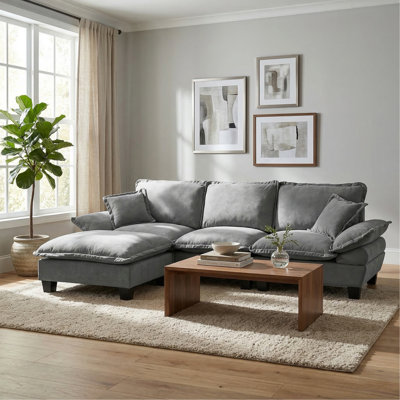 Canapé modulaire modulaire, canapé en forme de L en forme de voilier, 1 repose-pieds mobile et 2 coussins moelleux inclus, chenille confortable pour le salon