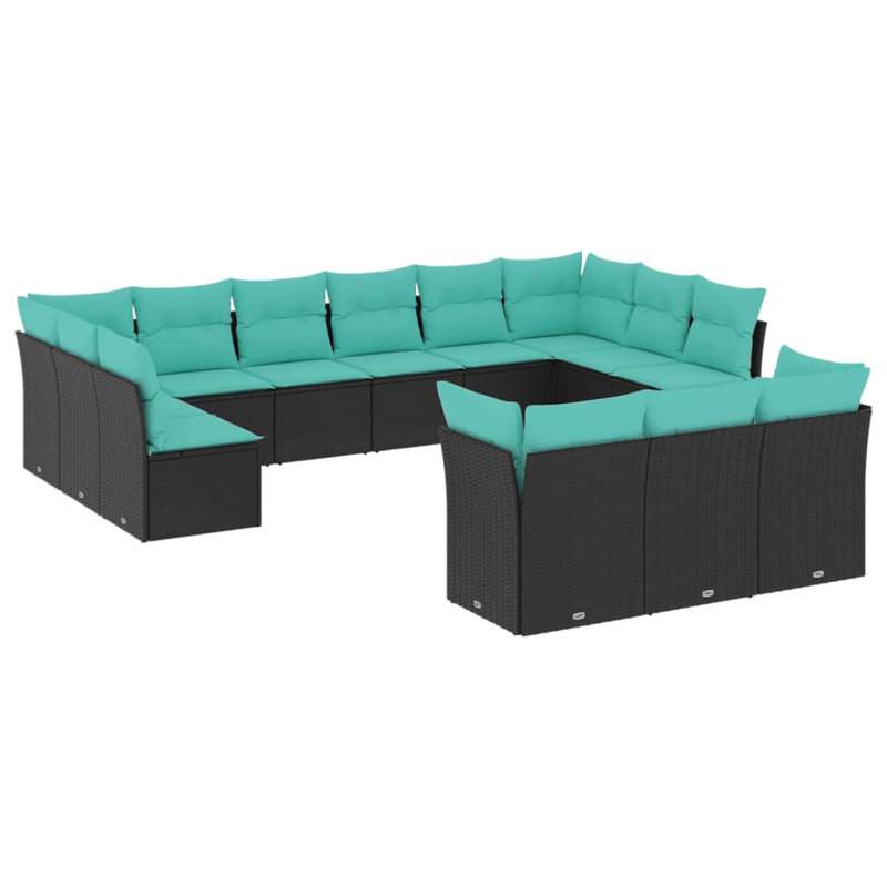  Ensemble de canapé de patio 13 pièces avec coussins en rotin de polyester noir
