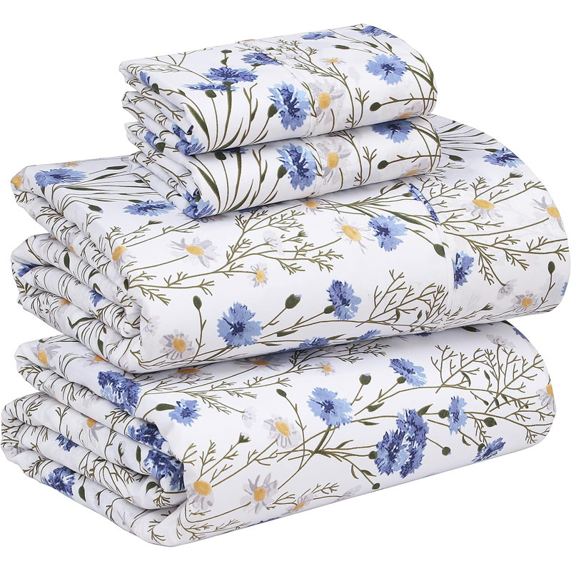 100% Cotton Sheets Sets Soft Crispy Percale Cooling Sheets 16 Inch Deep Pocket Bed Sheets, Sweet Pea