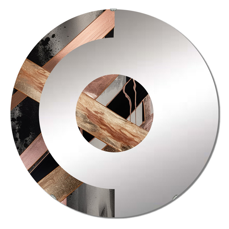 Miroir mural demi-cercle métallique à rayures et cercles III, 23,6 po x 23,6 po