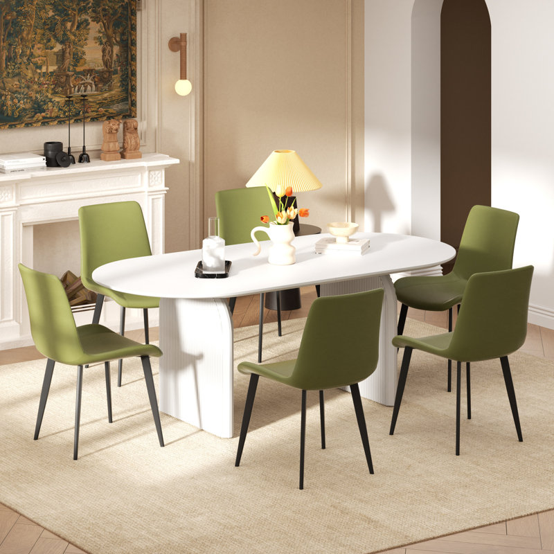 Ensemble de table de salle à manger 70 po, 7 pièces : table, 6 chaises, Brun/vert