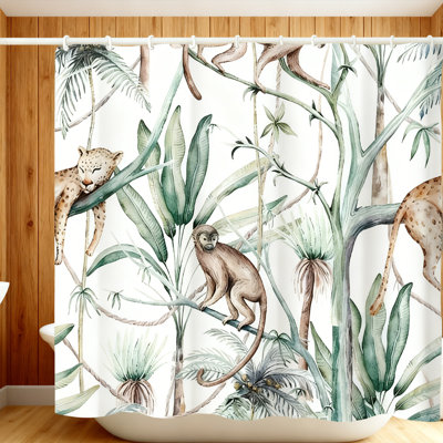 Rideau de douche 1 pièce en polyester imperméable avec motif animal de forêt, 72 W x 72 H, style B