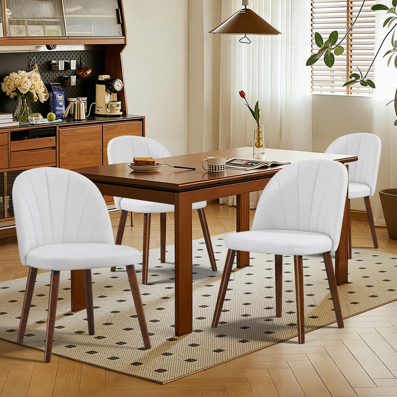 Linen Upholstered Side Chair with Solid Wood Legs (Set of 4), Beige