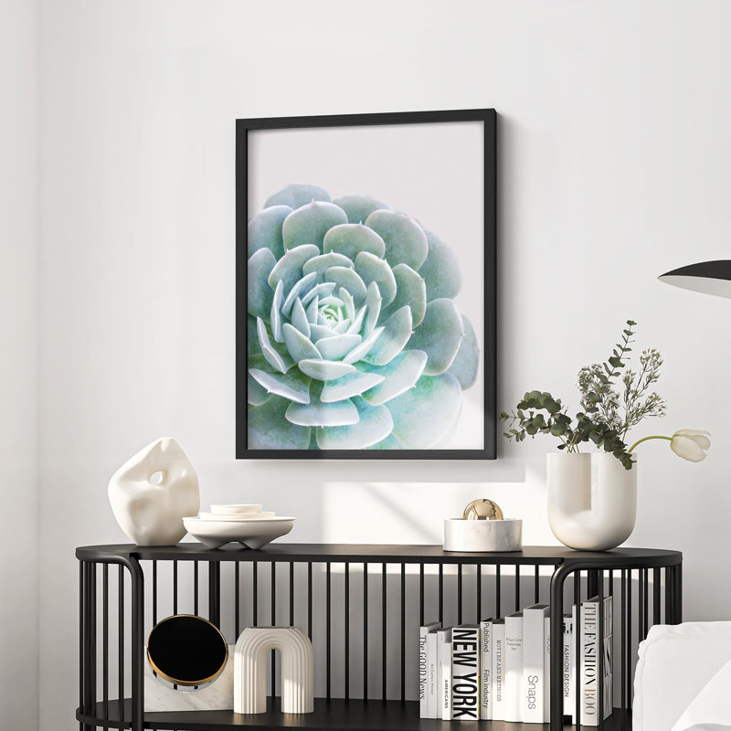 Rosette verte douce, gros plan, illustration botanique, petit décor, œuvre d'art, H 10 po x l 8 po, Blanc