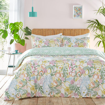 Taormina Cotton Blend Floral Duvet Cover Set with Pillowcases Included