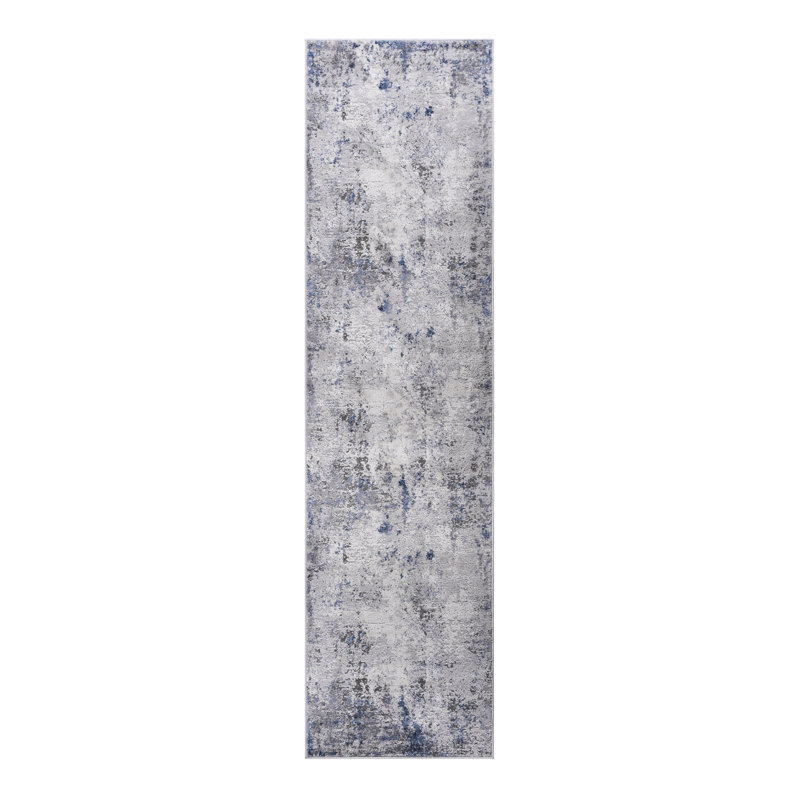 Stain Area Rug - Silver/blue/abstract For Bedroom, Study, Home Office Non-shedding, Living, Dining Room, Runner 2' x 8'