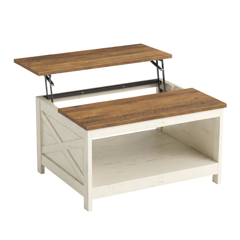 Table basse à plateau relevable Farmhouse, White, Open cubby