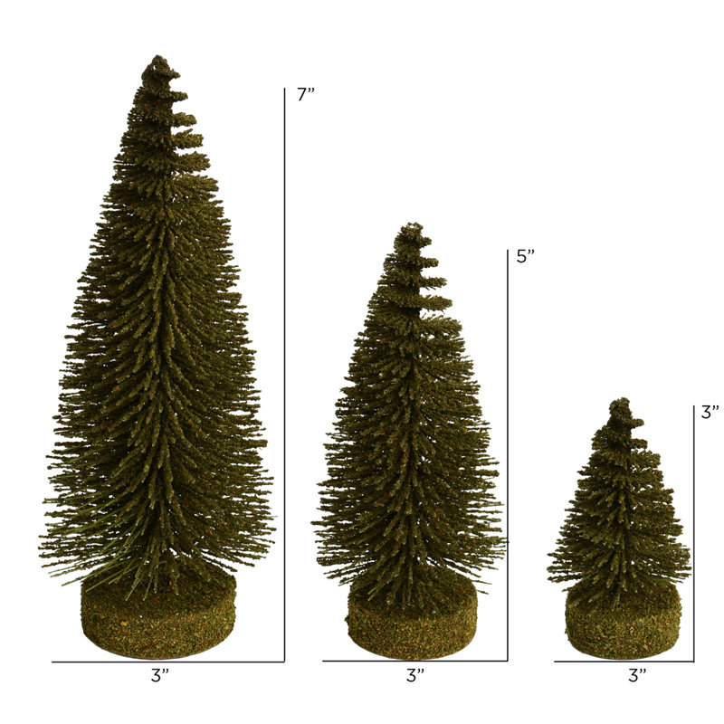 The Holiday Aisle® 3"-5"-7" Green Oval Pine Artificial Christmas Tree, Set of 3