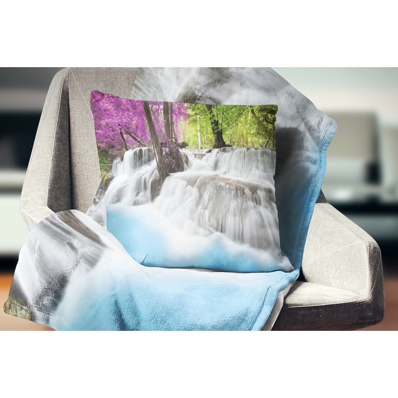 Erawan Waterfall - Landscape Printed Throw Pillow, 16" x 16", Square