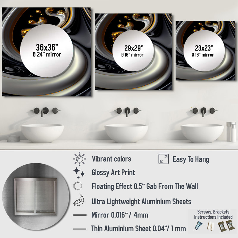 Anki - Grand miroir carré moderne pour décoration murale, 36 po x 36 po