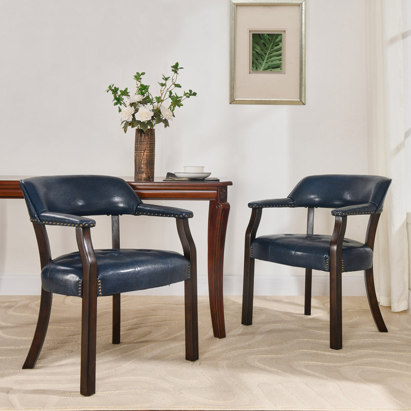 LUMERA Collection Tufted Arm Dining Chair Blue, Walnut, Blue