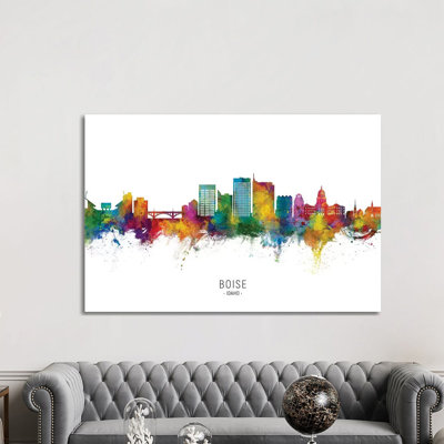 Boise Idaho Skyline City Name by Michael Tompsett - Print on Canvas