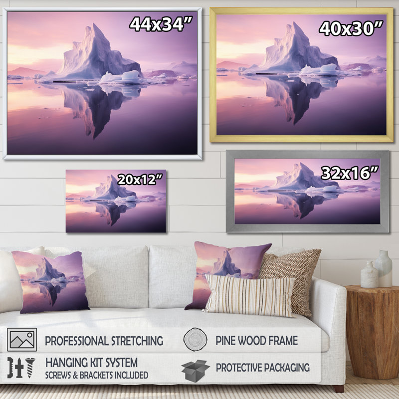 «Purple Iceberg», reproduction sur toile, Cadre flottant noir, H 12 po x l 20 po x P 1 po