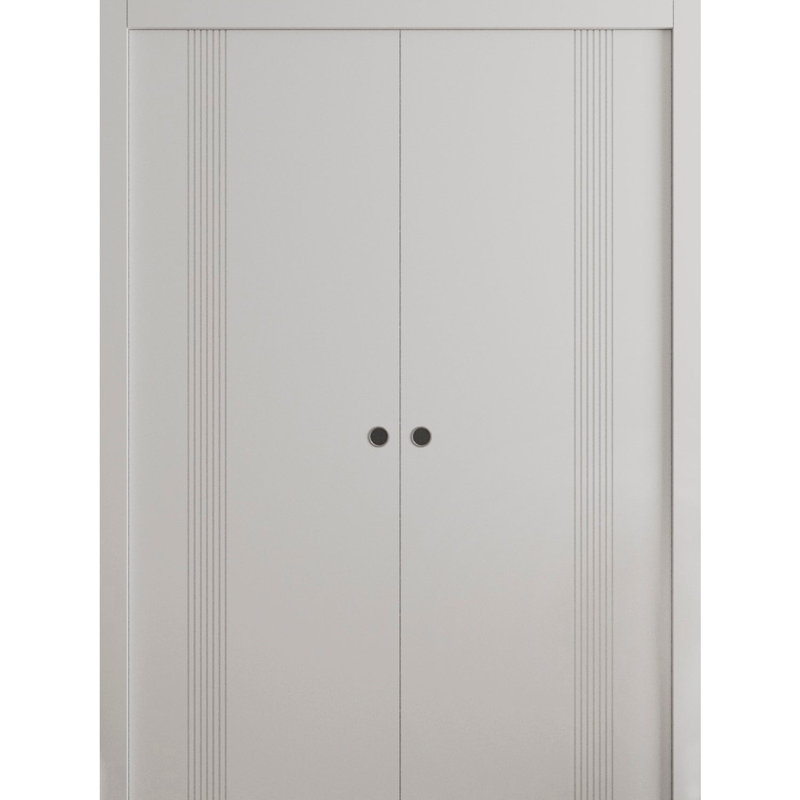Portes coulissantes françaises à double poche - ESSENTIAL 0777 - Quincaillerie de rails - Portes intérieures modernes en bois massif pour chambre à coucher