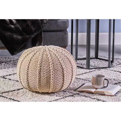 Pouf rond en coton tricoté beige, profond de 19,5 pouces, large, 12,98 de haut, capacité de 250 livres, sans assemblage, siège supplémentaire ou repose-pieds beige, fabriqué à la main, parfait pour mettre les pieds en place