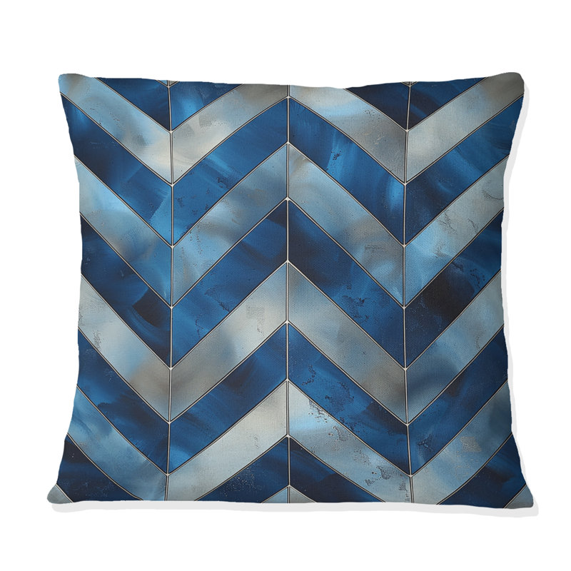 Imprimé à chevrons bleu argenté I - Coussin moderne, H 16 po x l 16 po