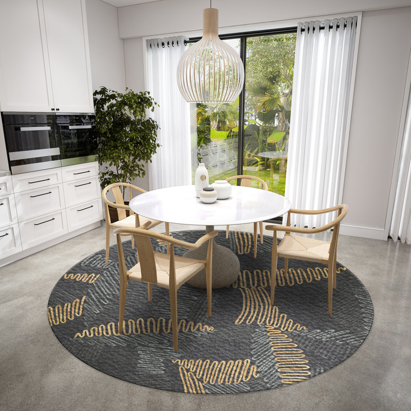 Chenille Washable Abstract Indoor / Outdoor Rug, Round 8'