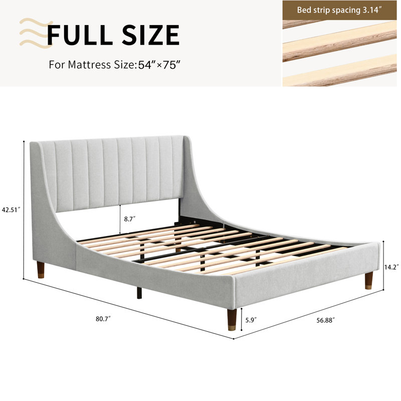 Linvel Upholstered Wingback Platform Bed, Off White, Full / Double