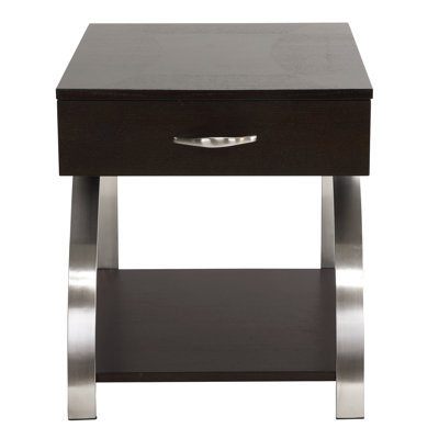 Modern Side Table With Finish And Metal Details, 1Pc End Drawer Bottom Shelf For Living Room Drawer, Lower Shelf, Accents