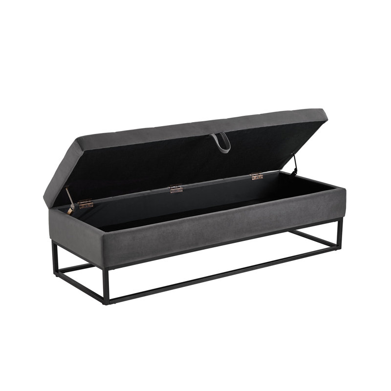 Banc de rangement en velours 58,6 po, Gris, Noir
